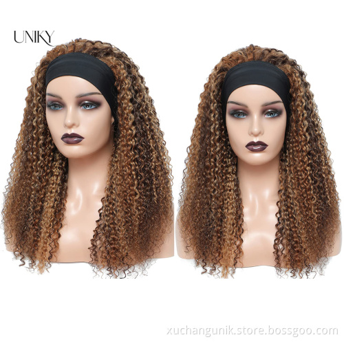 Uniky Brazilian Headband Wig Human Hair Highlight Brown Vendor Wholesale Virgin Human Hair and Wigs Headband Wig